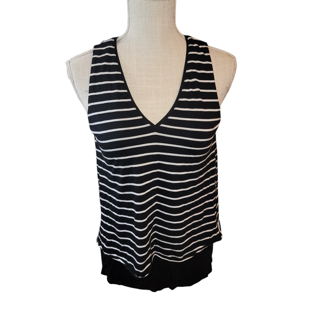 White House Black Market Black/White Striped Double Tank Top XS